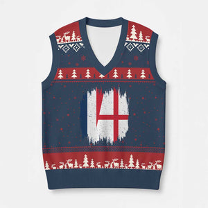 Vintage Grunge France England Flag Brush Stroke Graphic V-Neck Knit Sweater Vest French Anglo English Heritage Pride Match Day TS02 Navy Red Print Your Wear