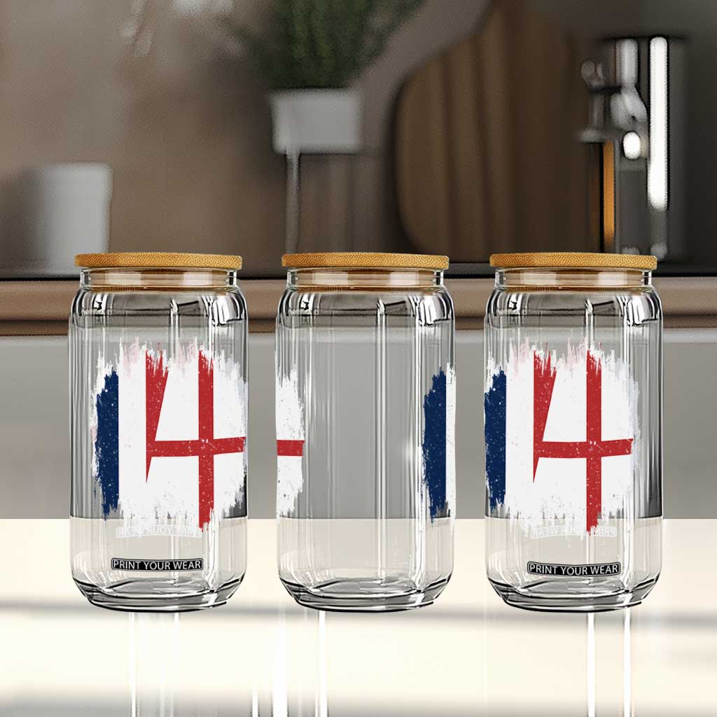 Vintage Grunge France England Flag Brush Stroke Graphic Glass Can French Anglo English Heritage Pride Match Day TS02 Print Your Wear