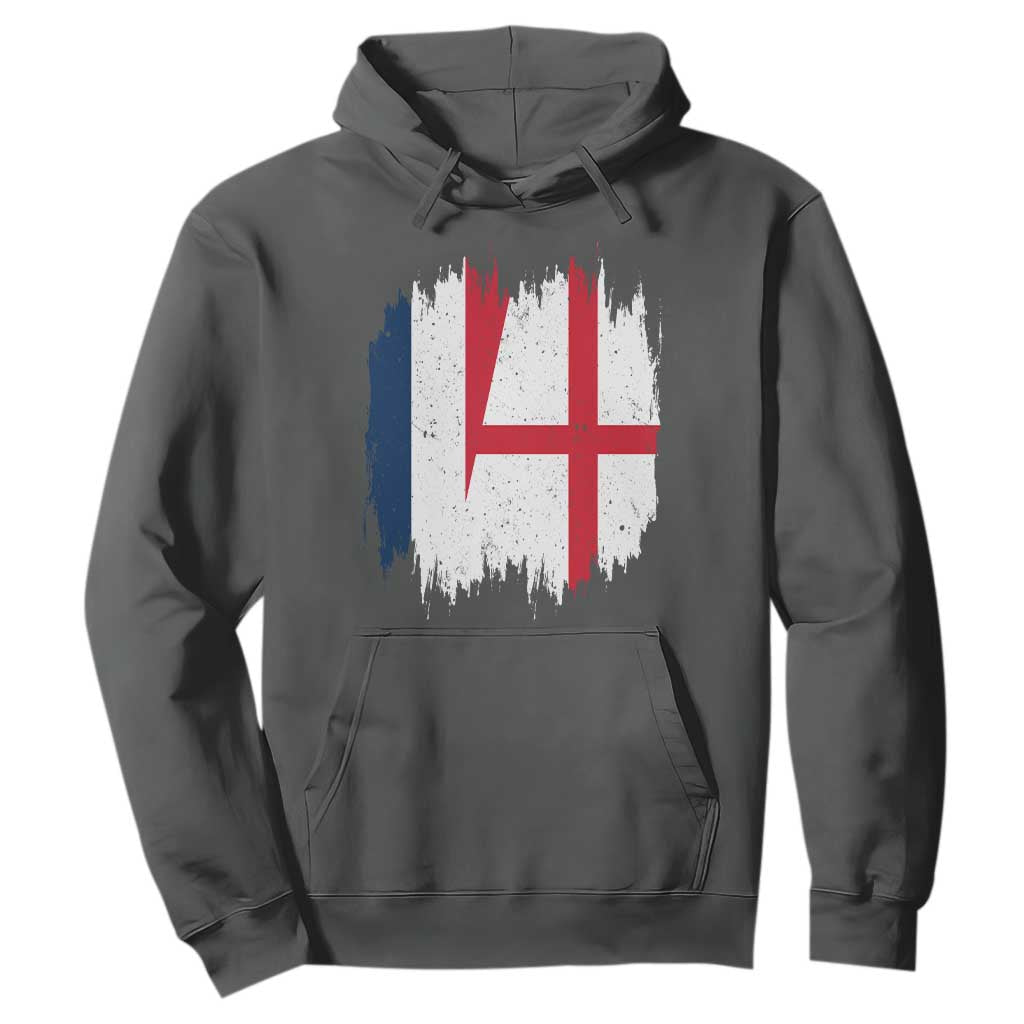 Vintage Grunge France England Flag Brush Stroke Graphic Hoodie French Anglo English Heritage Pride Match Day