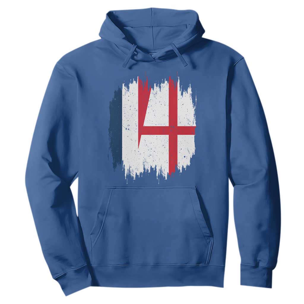 Vintage Grunge France England Flag Brush Stroke Graphic Hoodie French Anglo English Heritage Pride Match Day