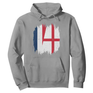 Vintage Grunge France England Flag Brush Stroke Graphic Hoodie French Anglo English Heritage Pride Match Day