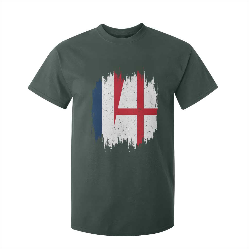 Vintage Grunge France England Flag Brush Stroke Graphic T Shirt For Kid French Anglo English Heritage Pride Match Day