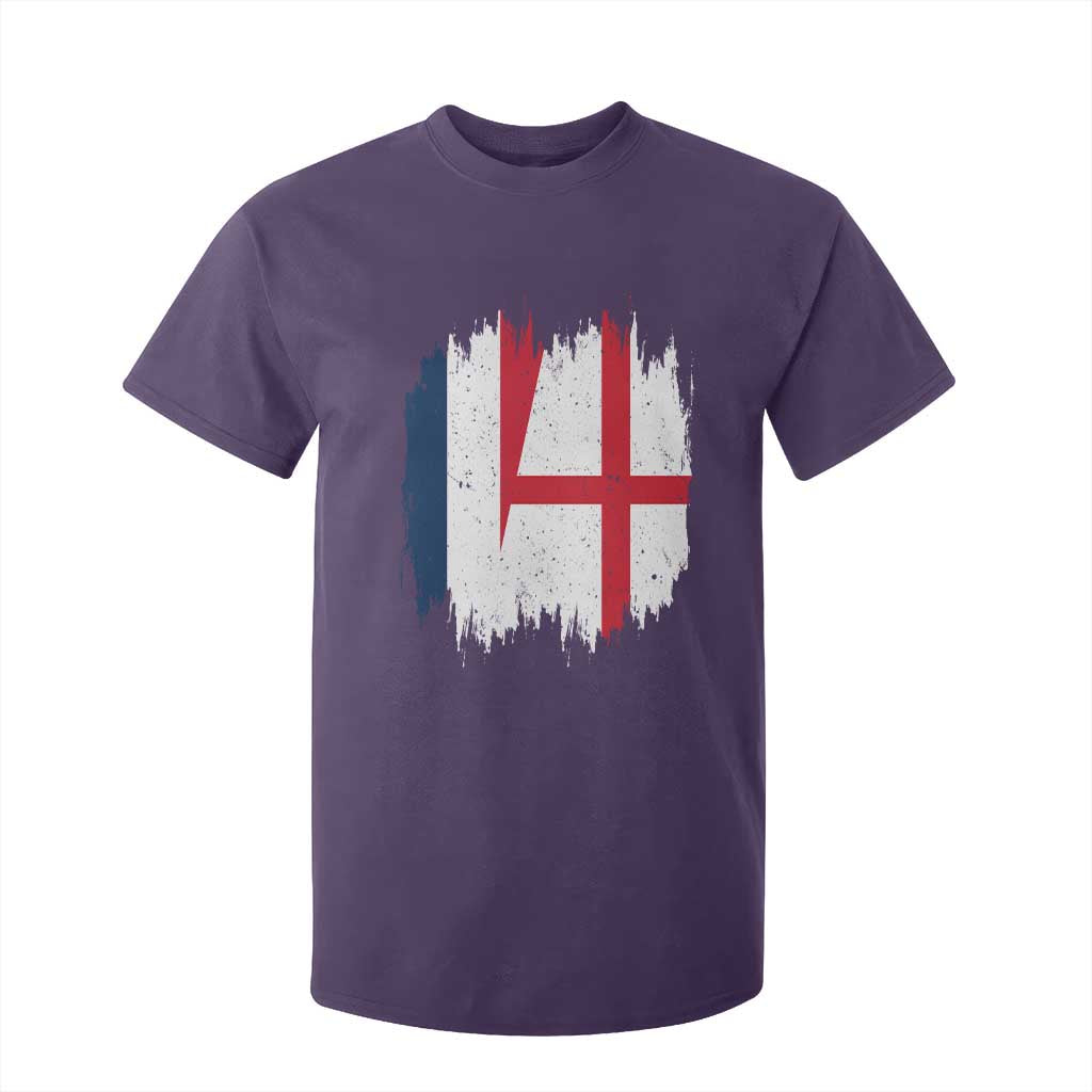 Vintage Grunge France England Flag Brush Stroke Graphic T Shirt For Kid French Anglo English Heritage Pride Match Day