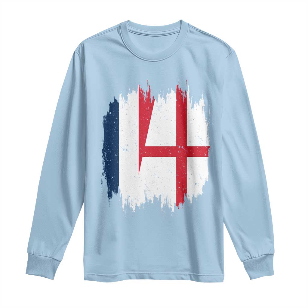 Vintage Grunge France England Flag Brush Stroke Graphic Long Sleeve Shirt French Anglo English Heritage Pride Match Day