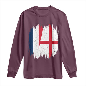 Vintage Grunge France England Flag Brush Stroke Graphic Long Sleeve Shirt French Anglo English Heritage Pride Match Day