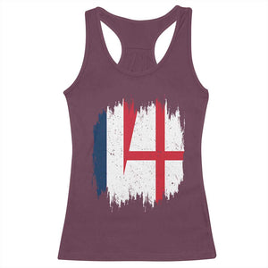 Vintage Grunge France England Flag Brush Stroke Graphic Racerback Tank Top French Anglo English Heritage Pride Match Day TS02 Maroon Print Your Wear