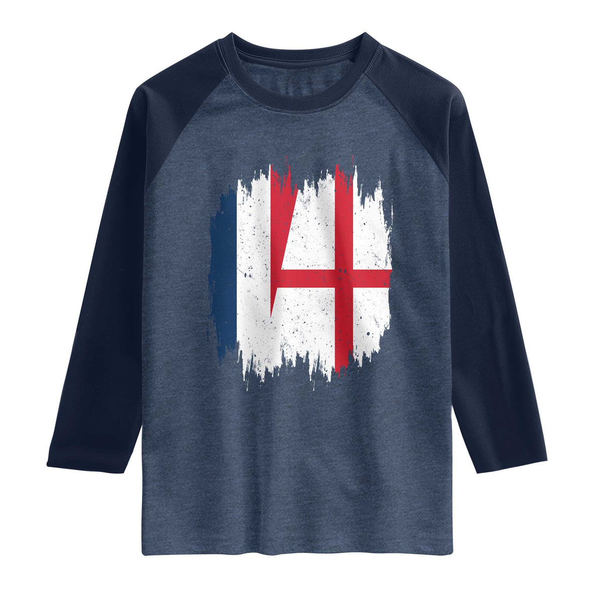 Vintage Grunge France England Flag Brush Stroke Graphic Raglan Shirt French Anglo English Heritage Pride Match Day TS02 Heather Denim Navy Print Your Wear