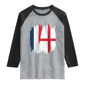 Vintage Grunge France England Flag Brush Stroke Graphic Raglan Shirt French Anglo English Heritage Pride Match Day TS02 Heather Gray Black Print Your Wear
