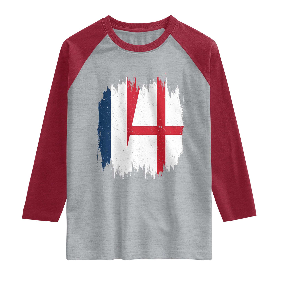 Vintage Grunge France England Flag Brush Stroke Graphic Raglan Shirt French Anglo English Heritage Pride Match Day TS02 Heather Gray Heather Red Print Your Wear