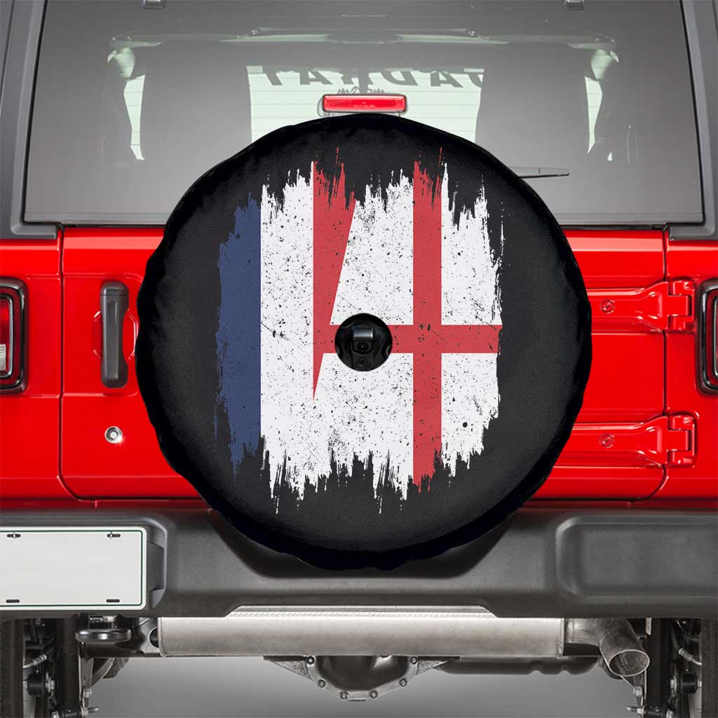 Vintage Grunge France England Flag Brush Stroke Graphic Spare Tire Cover French Anglo English Heritage Pride Match Day TS02 Black Print Your Wear