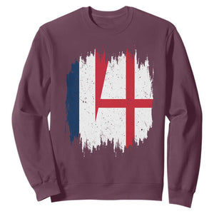 Vintage Grunge France England Flag Brush Stroke Graphic Sweatshirt French Anglo English Heritage Pride Match Day