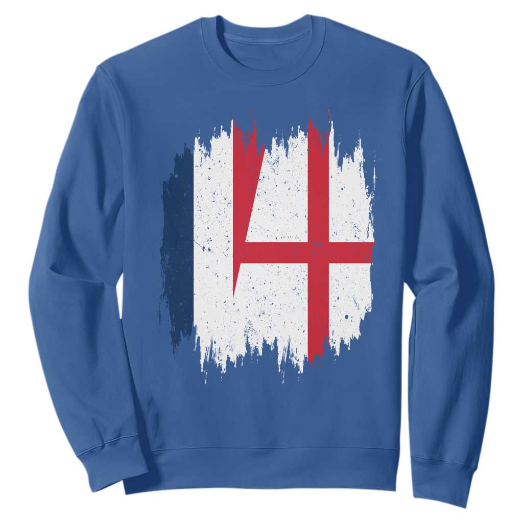 Vintage Grunge France England Flag Brush Stroke Graphic Sweatshirt French Anglo English Heritage Pride Match Day
