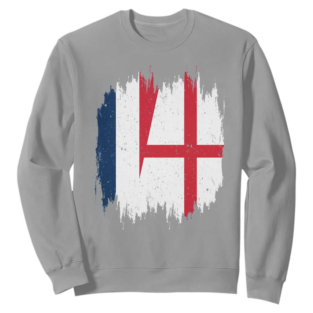 Vintage Grunge France England Flag Brush Stroke Graphic Sweatshirt French Anglo English Heritage Pride Match Day