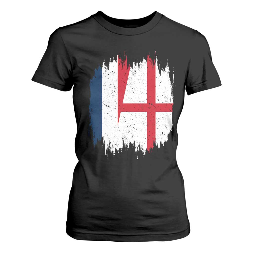 Vintage Grunge France England Flag Brush Stroke Graphic T Shirt For Women French Anglo English Heritage Pride Match Day TS02 Black Print Your Wear