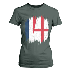 Vintage Grunge France England Flag Brush Stroke Graphic T Shirt For Women French Anglo English Heritage Pride Match Day
