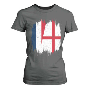 Vintage Grunge France England Flag Brush Stroke Graphic T Shirt For Women French Anglo English Heritage Pride Match Day