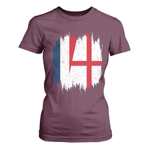 Vintage Grunge France England Flag Brush Stroke Graphic T Shirt For Women French Anglo English Heritage Pride Match Day