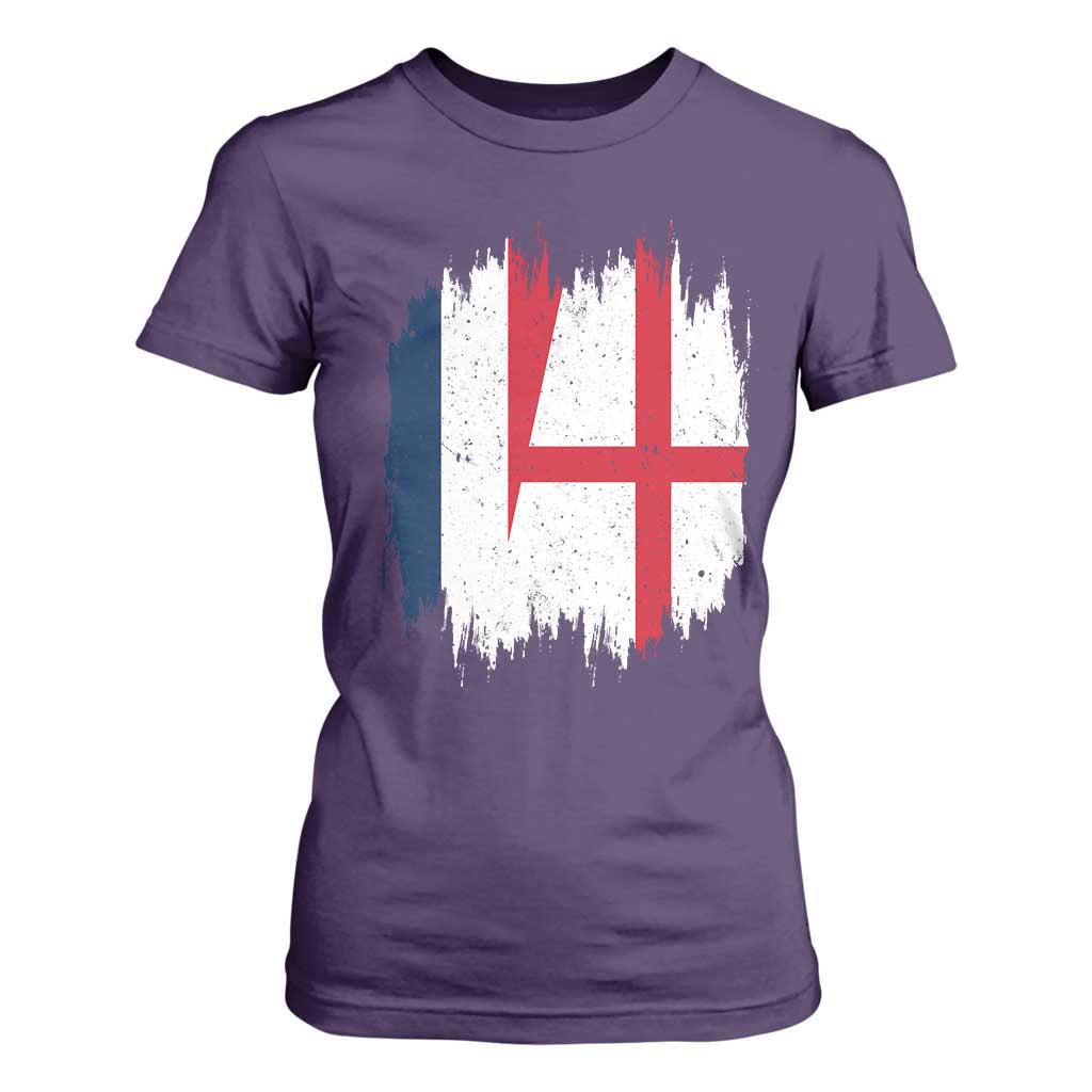 Vintage Grunge France England Flag Brush Stroke Graphic T Shirt For Women French Anglo English Heritage Pride Match Day