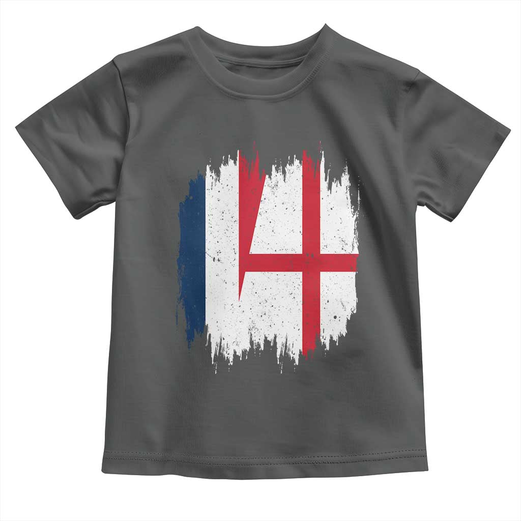 Vintage Grunge France England Flag Brush Stroke Graphic Toddler T Shirt French Anglo English Heritage Pride Match Day TS02 Dark Heather Print Your Wear
