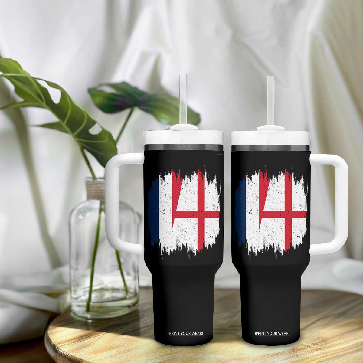 Vintage Grunge France England Flag Brush Stroke Graphic Tumbler With Handle French Anglo English Heritage Pride Match Day TS02 Print Your Wear