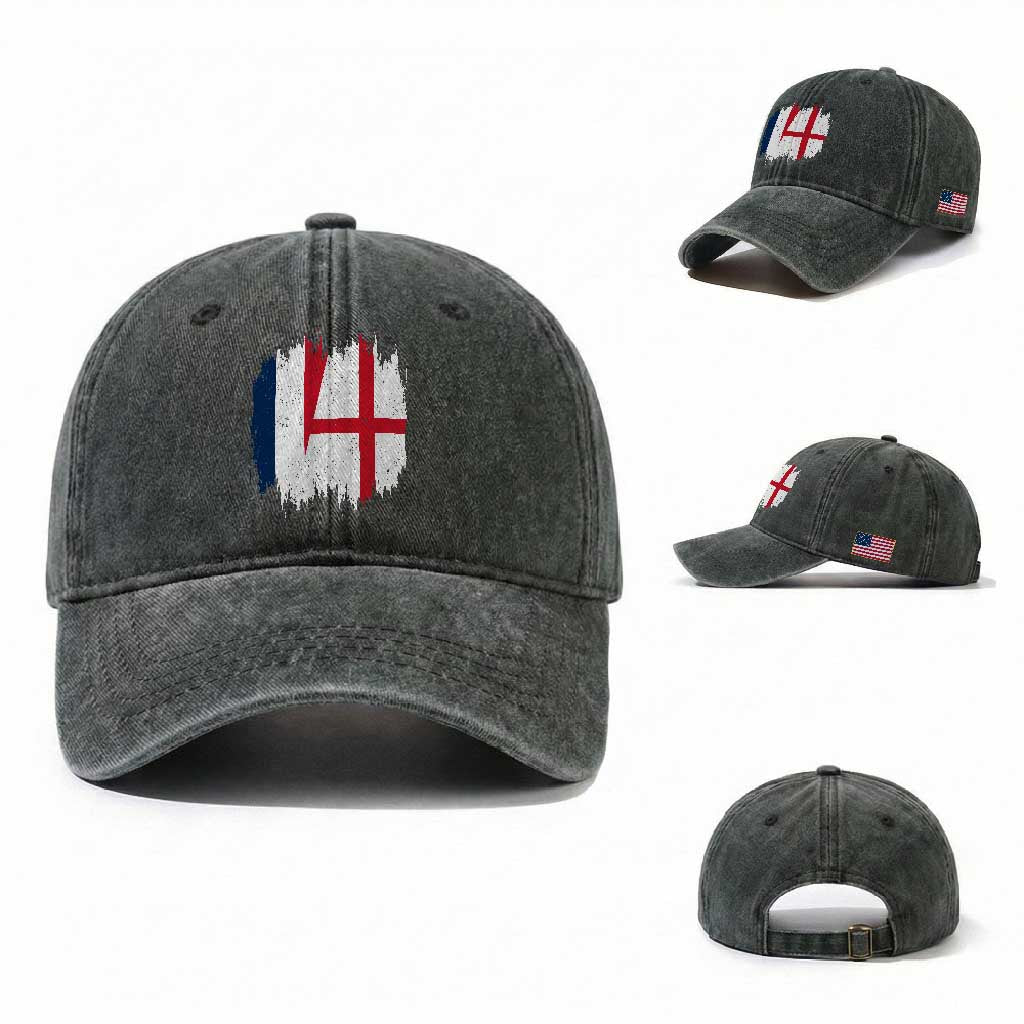 Vintage Grunge France England Flag Brush Stroke Graphic Washed Cotton Baseball Cap French Anglo English Heritage Pride Match Day TS02 Washed Cap Universal Fit Dark Green Print Your Wear