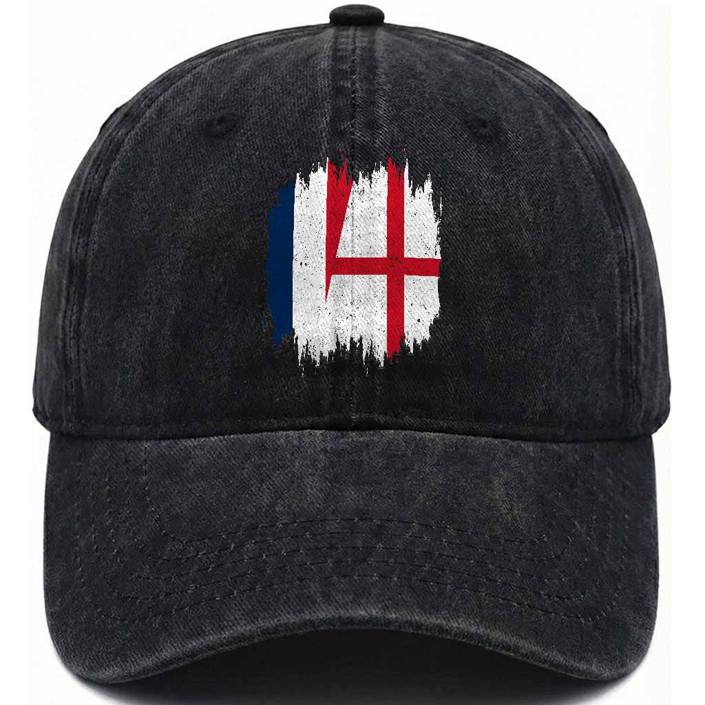 Vintage Grunge France England Flag Brush Stroke Graphic Washed Cotton Baseball Cap French Anglo English Heritage Pride Match Day TS02 Print Your Wear