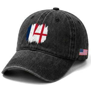 Vintage Grunge France England Flag Brush Stroke Graphic Washed Cotton Baseball Cap French Anglo English Heritage Pride Match Day TS02 Print Your Wear