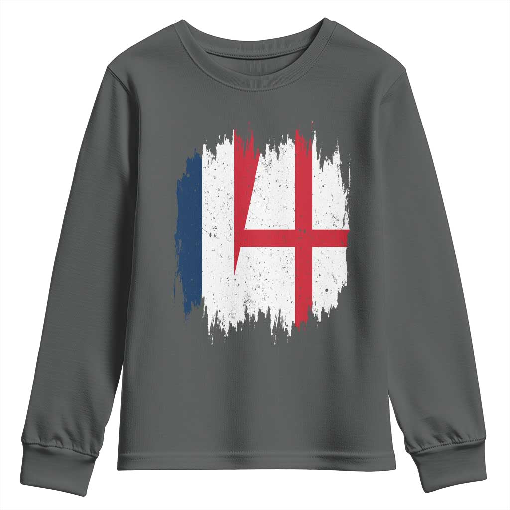 Vintage Grunge France England Flag Brush Stroke Graphic Youth Sweatshirt French Anglo English Heritage Pride Match Day