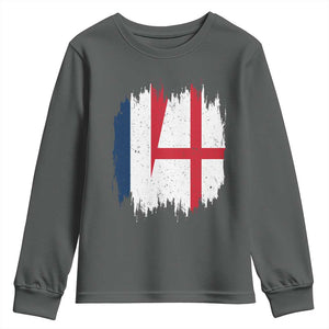 Vintage Grunge France England Flag Brush Stroke Graphic Youth Sweatshirt French Anglo English Heritage Pride Match Day