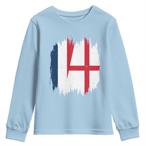 Vintage Grunge France England Flag Brush Stroke Graphic Youth Sweatshirt French Anglo English Heritage Pride Match Day