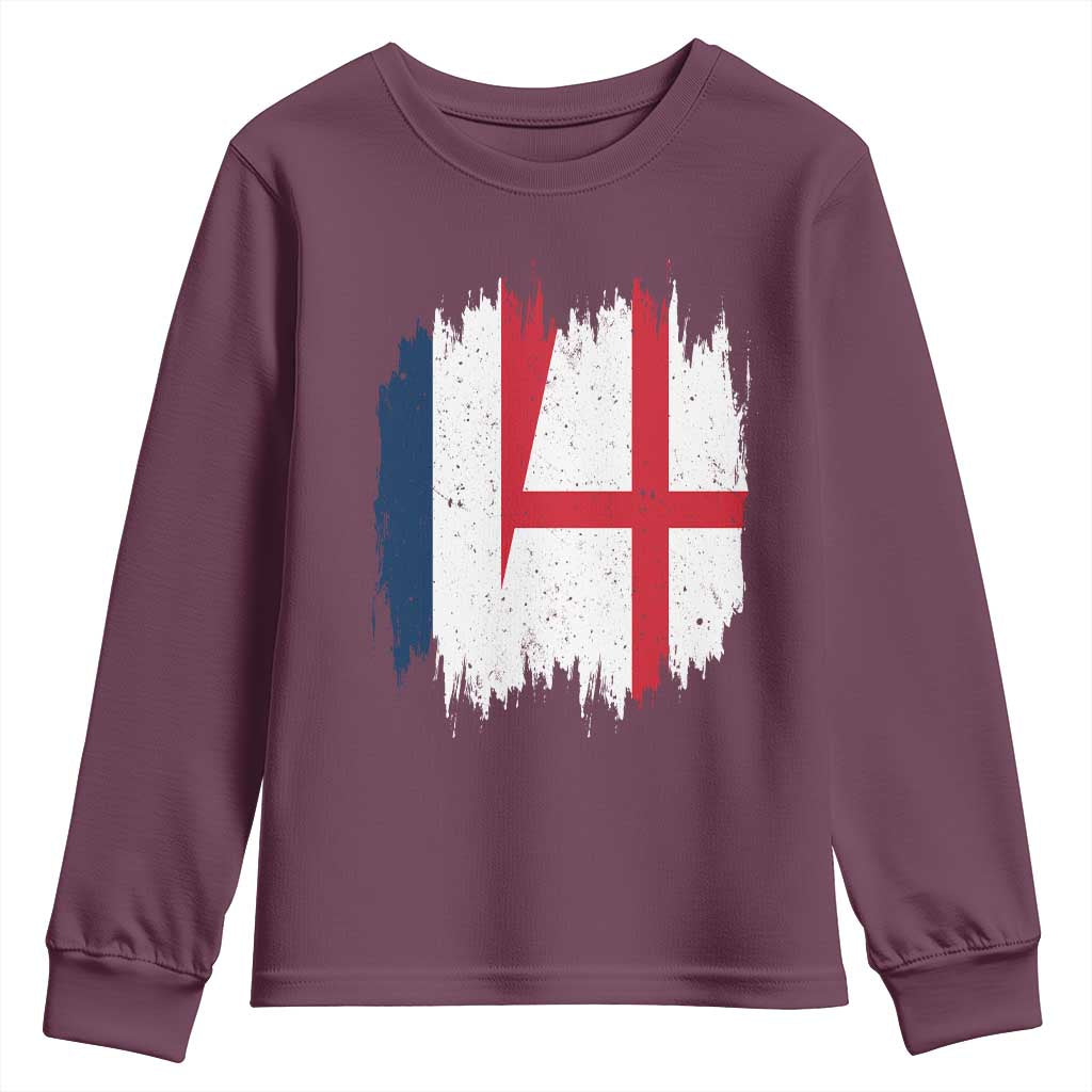 Vintage Grunge France England Flag Brush Stroke Graphic Youth Sweatshirt French Anglo English Heritage Pride Match Day