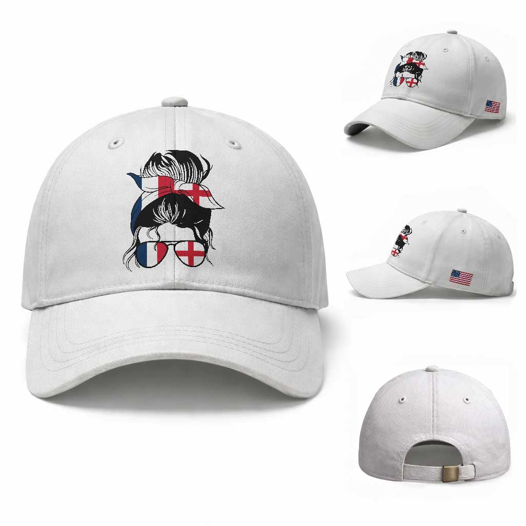 Proud France England Flag Messy Bun Bandana Sunglasses Graphic Baseball Cap French Anglo English Heritage Roots Woman TS02 Baseball Cap Universal Fit White Print Your Wear