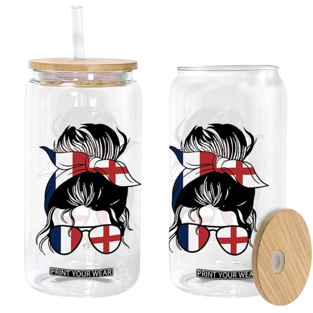 Proud France England Flag Messy Bun Bandana Sunglasses Graphic Glass Can French Anglo English Heritage Roots Woman TS02 Print Your Wear