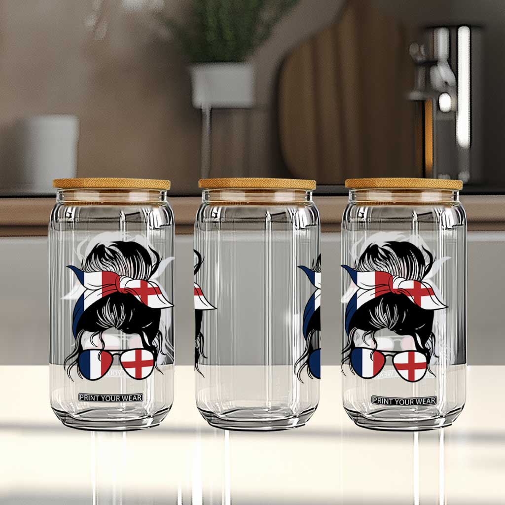 Proud France England Flag Messy Bun Bandana Sunglasses Graphic Glass Can French Anglo English Heritage Roots Woman TS02 Print Your Wear