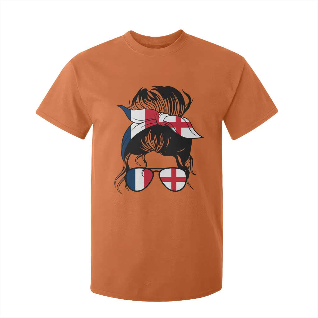 Proud France England Flag Messy Bun Bandana Sunglasses Graphic T Shirt For Kid French Anglo English Heritage Roots Woman TS02 Orange Print Your Wear
