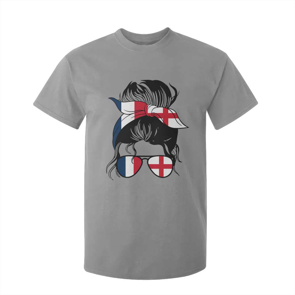 Proud France England Flag Messy Bun Bandana Sunglasses Graphic T Shirt For Kid French Anglo English Heritage Roots Woman TS02 Sport Gray Print Your Wear