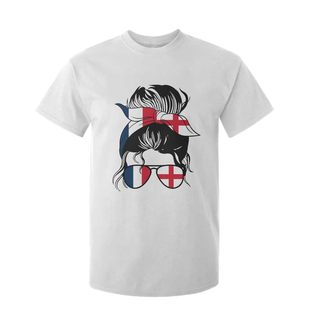 Proud France England Flag Messy Bun Bandana Sunglasses Graphic T Shirt For Kid French Anglo English Heritage Roots Woman TS02 White Print Your Wear