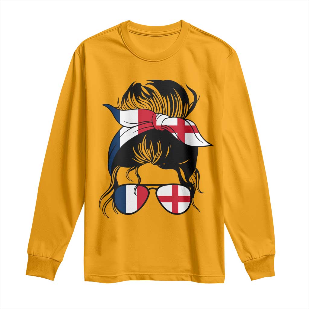 Proud France England Flag Messy Bun Bandana Sunglasses Graphic Long Sleeve Shirt French Anglo English Heritage Roots Woman TS02 Gold Print Your Wear