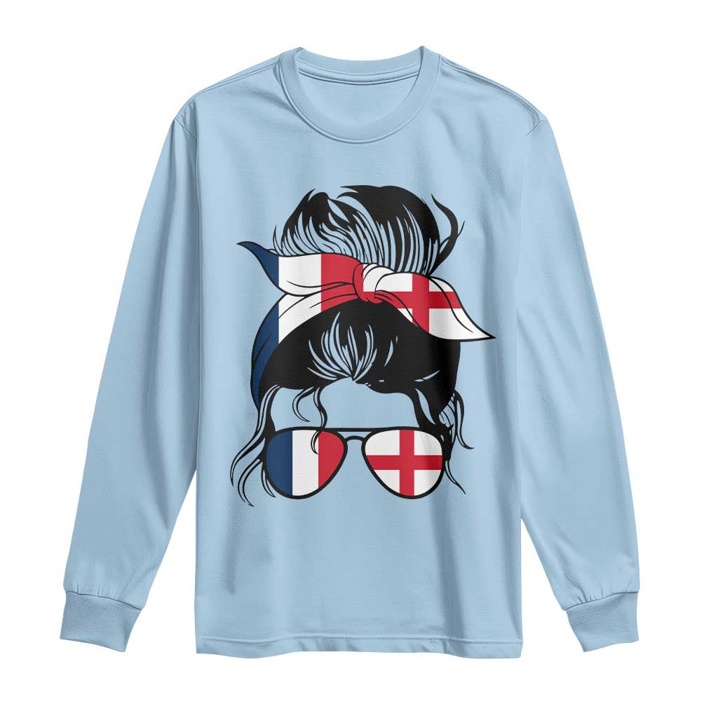 Proud France England Flag Messy Bun Bandana Sunglasses Graphic Long Sleeve Shirt French Anglo English Heritage Roots Woman TS02 Light Blue Print Your Wear