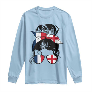 Proud France England Flag Messy Bun Bandana Sunglasses Graphic Long Sleeve Shirt French Anglo English Heritage Roots Woman TS02 Light Blue Print Your Wear