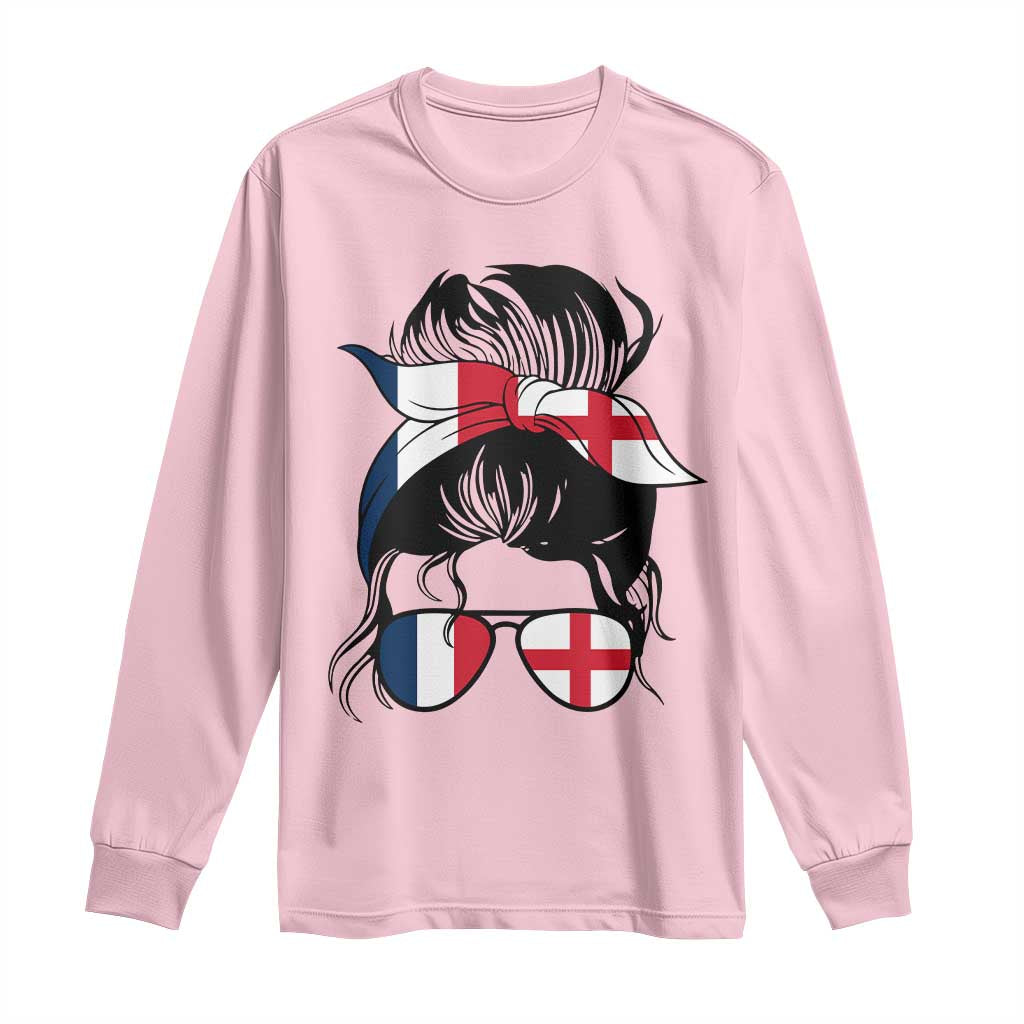Proud France England Flag Messy Bun Bandana Sunglasses Graphic Long Sleeve Shirt French Anglo English Heritage Roots Woman TS02 Light Pink Print Your Wear