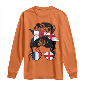 Proud France England Flag Messy Bun Bandana Sunglasses Graphic Long Sleeve Shirt French Anglo English Heritage Roots Woman TS02 Orange Print Your Wear