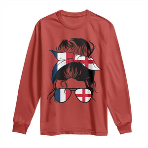 Proud France England Flag Messy Bun Bandana Sunglasses Graphic Long Sleeve Shirt French Anglo English Heritage Roots Woman TS02 Red Print Your Wear