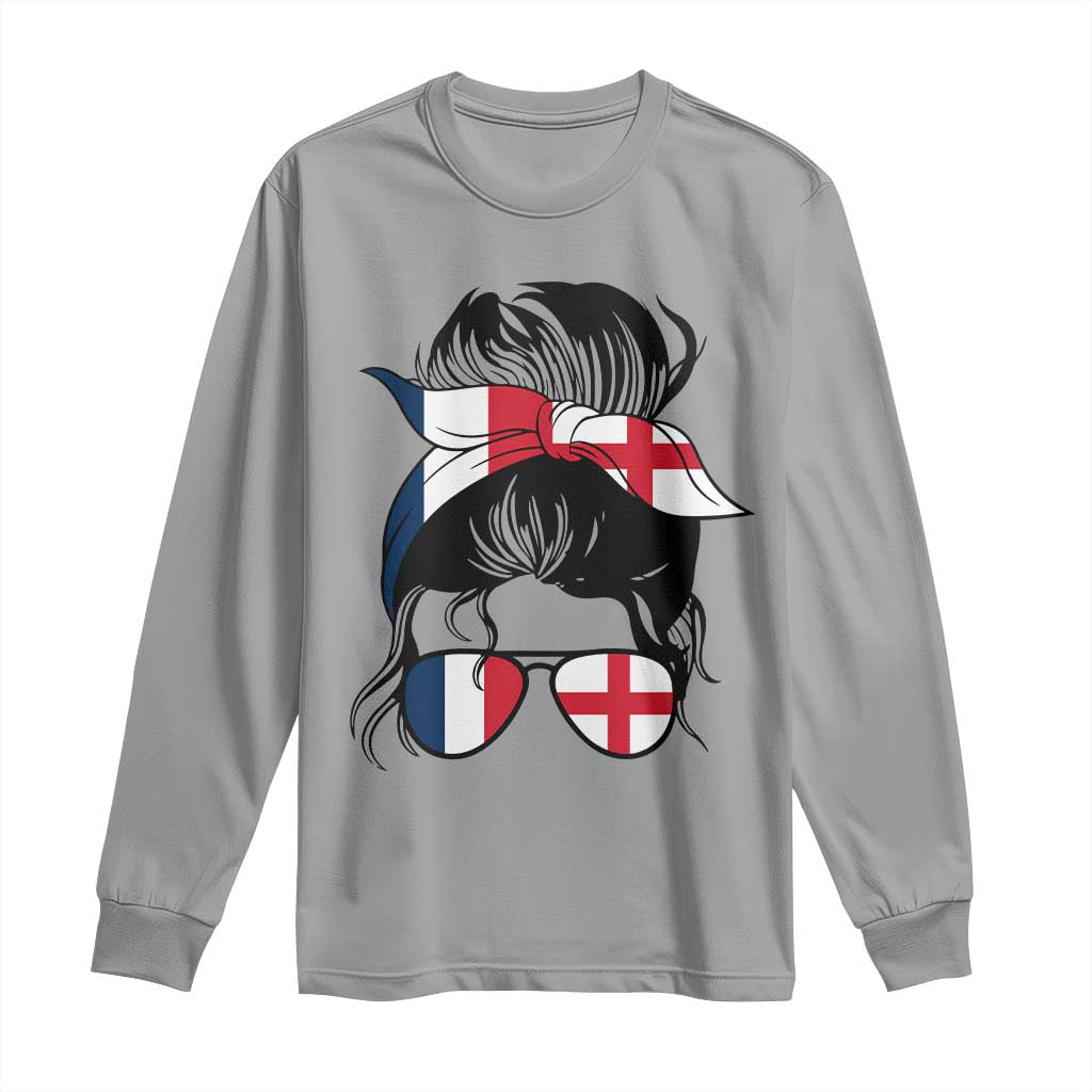 Proud France England Flag Messy Bun Bandana Sunglasses Graphic Long Sleeve Shirt French Anglo English Heritage Roots Woman TS02 Sport Gray Print Your Wear