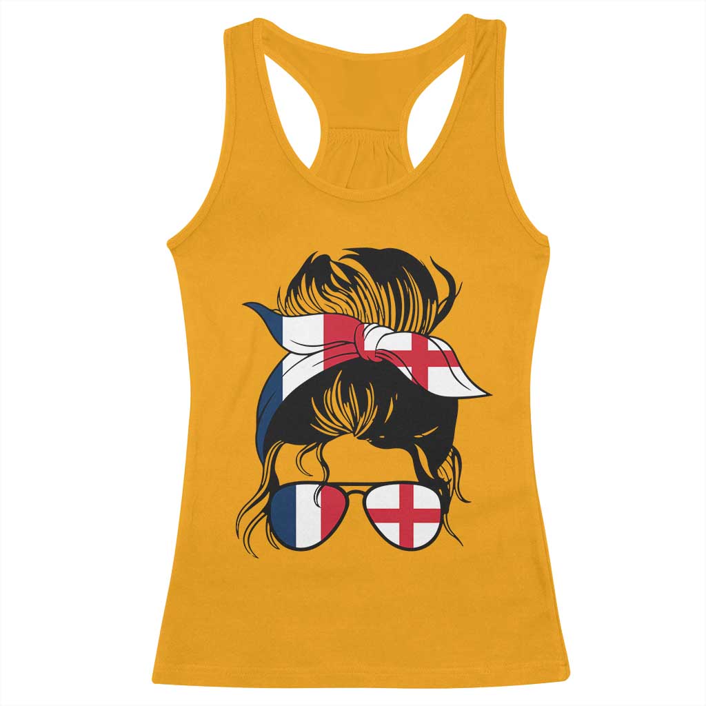 Proud France England Flag Messy Bun Bandana Sunglasses Graphic Racerback Tank Top French Anglo English Heritage Roots Woman TS02 Gold Print Your Wear