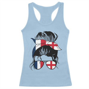 Proud France England Flag Messy Bun Bandana Sunglasses Graphic Racerback Tank Top French Anglo English Heritage Roots Woman TS02 Light Blue Print Your Wear