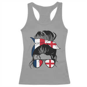 Proud France England Flag Messy Bun Bandana Sunglasses Graphic Racerback Tank Top French Anglo English Heritage Roots Woman TS02 Sport Gray Print Your Wear
