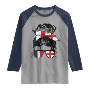 Proud France England Flag Messy Bun Bandana Sunglasses Graphic Raglan Shirt French Anglo English Heritage Roots Woman TS02 Sport Gray Navy Print Your Wear