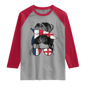 Proud France England Flag Messy Bun Bandana Sunglasses Graphic Raglan Shirt French Anglo English Heritage Roots Woman TS02 Sport Gray Red Print Your Wear