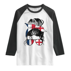 Proud France England Flag Messy Bun Bandana Sunglasses Graphic Raglan Shirt French Anglo English Heritage Roots Woman TS02 White Black Print Your Wear